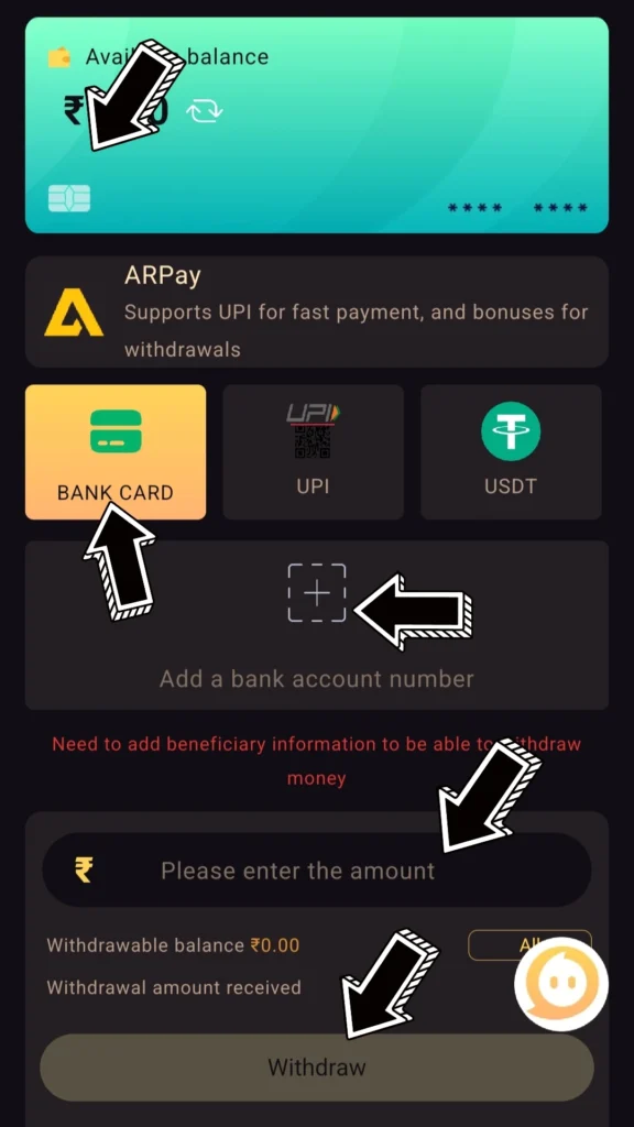 Tashan Win Bank Account