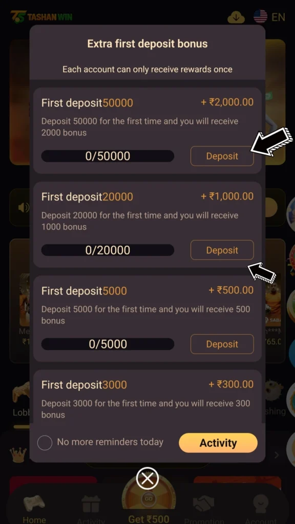 Tashan Win Deposit Bonus
